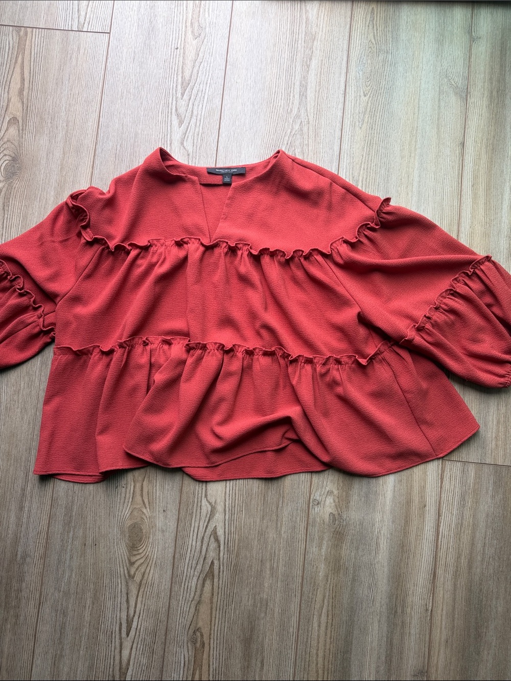 Women's Ruffled Tiered Tunic Top in Brick Red